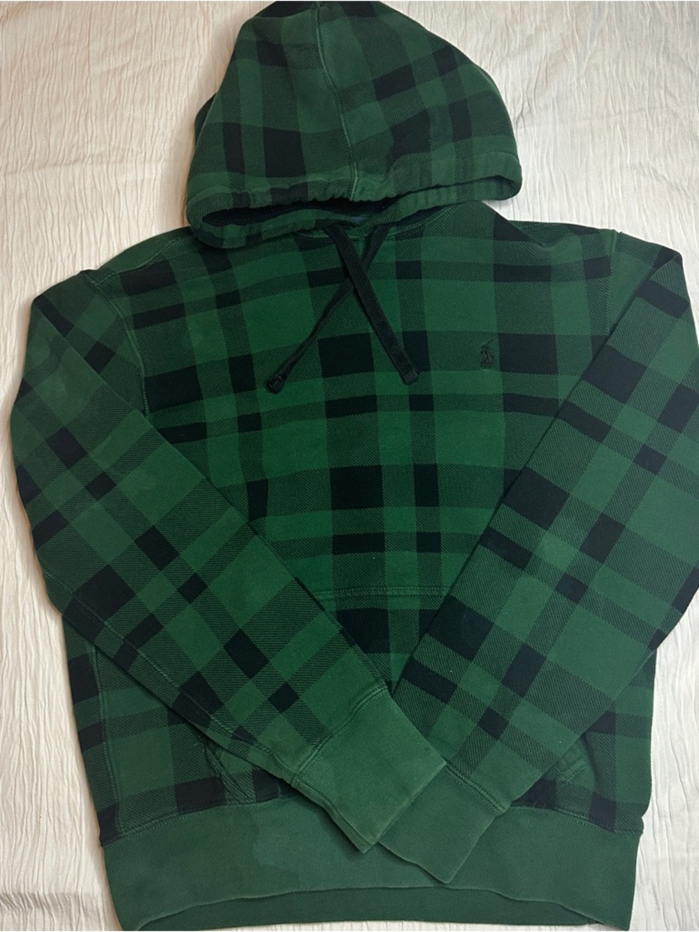 Polo by Ralph Lauren Green Black Plaid Hoodie Pullover Pony Logo Size M